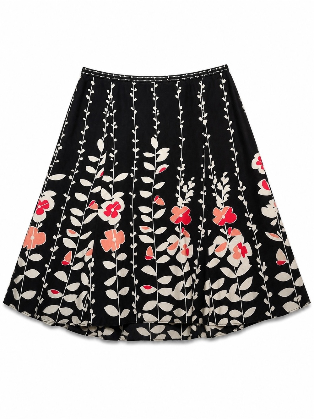 Talbots Petites Pure Silk Floral Print A-Line Skirt Size 12P Black Pink - Picture 4 of 13